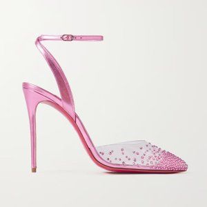 Spikaqueen 100 crystal-embellished PVC and metallic-leather pumps
